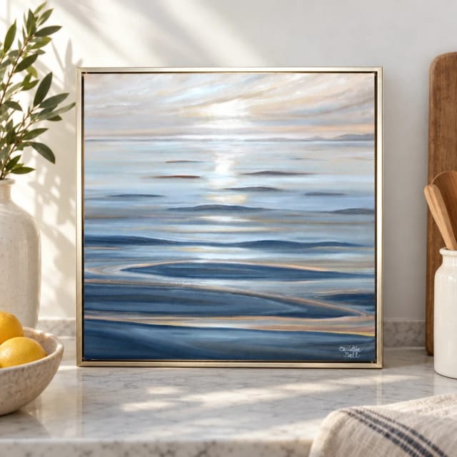 Contemporary Art by Christine "Calm Waters" GICLEE PRINT Coastal Seascape Painting, Light Blue, Grey, White