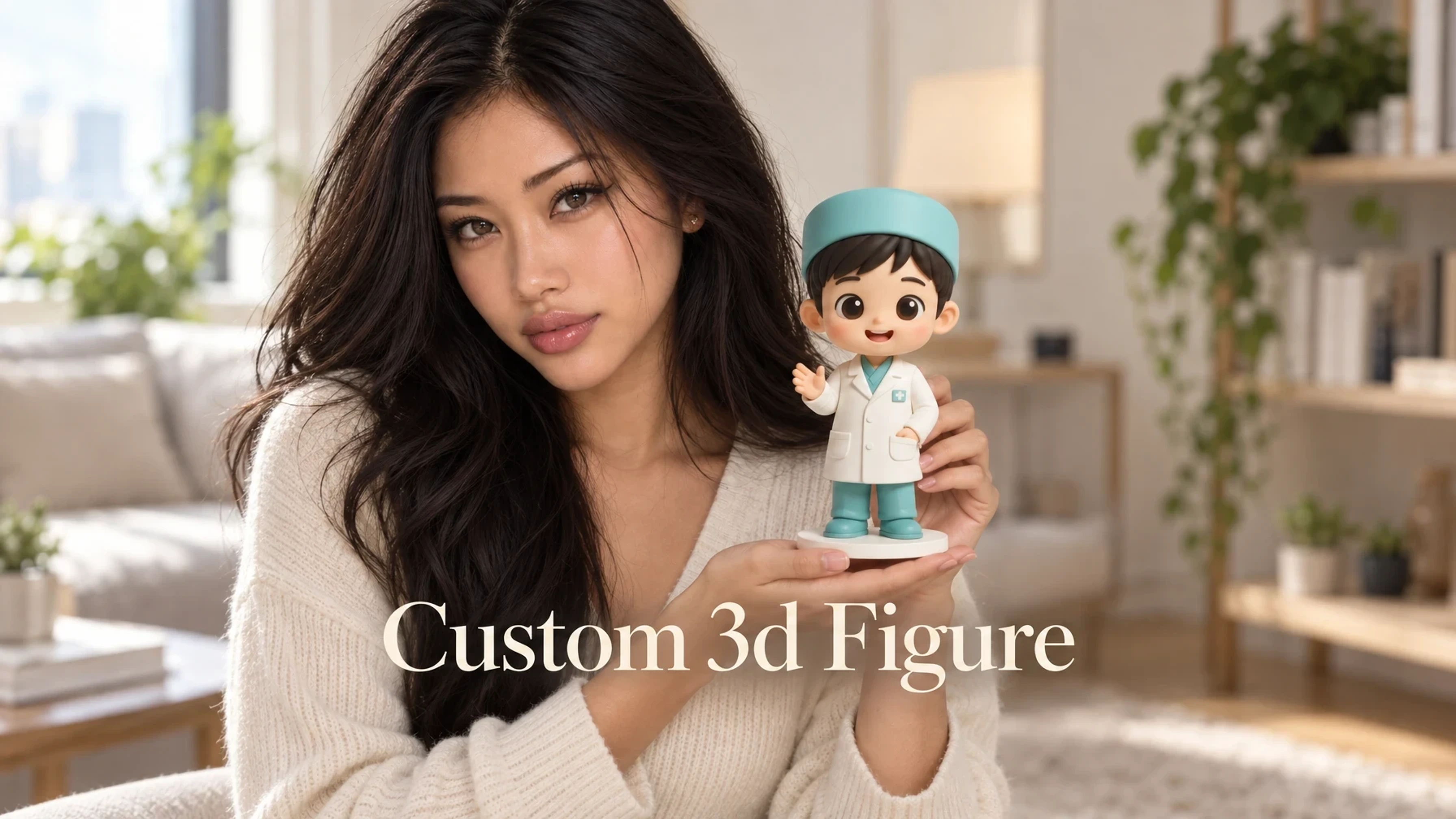 Custom 3d Figure hairpiece presented by Yuki, Trovemont's virtual model (AI-generated)