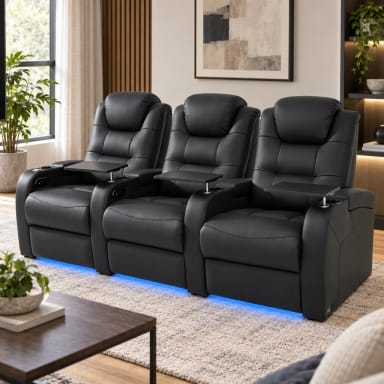 comfiroom Simple Style Home Theater Seating – Leather Recliner Sofa, 3-Seat (Loveseat Options Available)