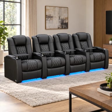 comfiroom Classic Series Home Theater Seating – Leather Recliner Sofa, 4-Seat (Loveseat Options Available)