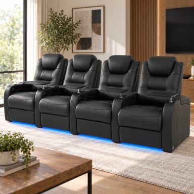 comfiroom Simple Style Home Theater Seating – Leather Recliner Sofa, 4-Seat (Loveseat Options Available)