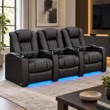 comfiroom Classic Series Home Theater Seating – Leather Recliner Sofa, 3-Seat (Loveseat Options Available)