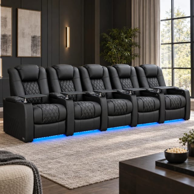 comfiroom Classic Series Home Theater Seating – Leather Recliner Sofa, 5-Seat