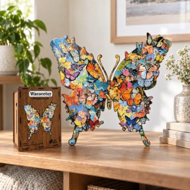 Mosaic Butterfly 2-in-1 Wooden Puzzle & Coin Bank with Stand (M/L/XL)