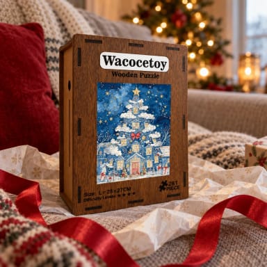 2-in-1 Christmas Tree Wooden Puzzle & Piggy Bank with Stand (281 Pcs, Large)