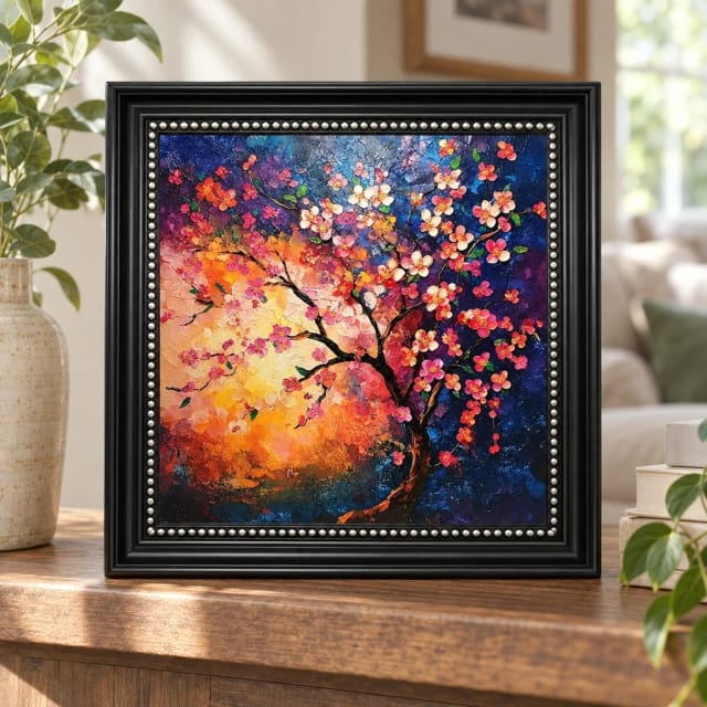Wacocetoy Crimson Glow Blooming Tree Framed Wooden Art Puzzle with Frame (Size L, 220 Pcs)