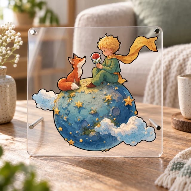 Wacocetoy The Little Prince Floating Wooden Jigsaw Puzzle with Tabletop Acrylic Frame