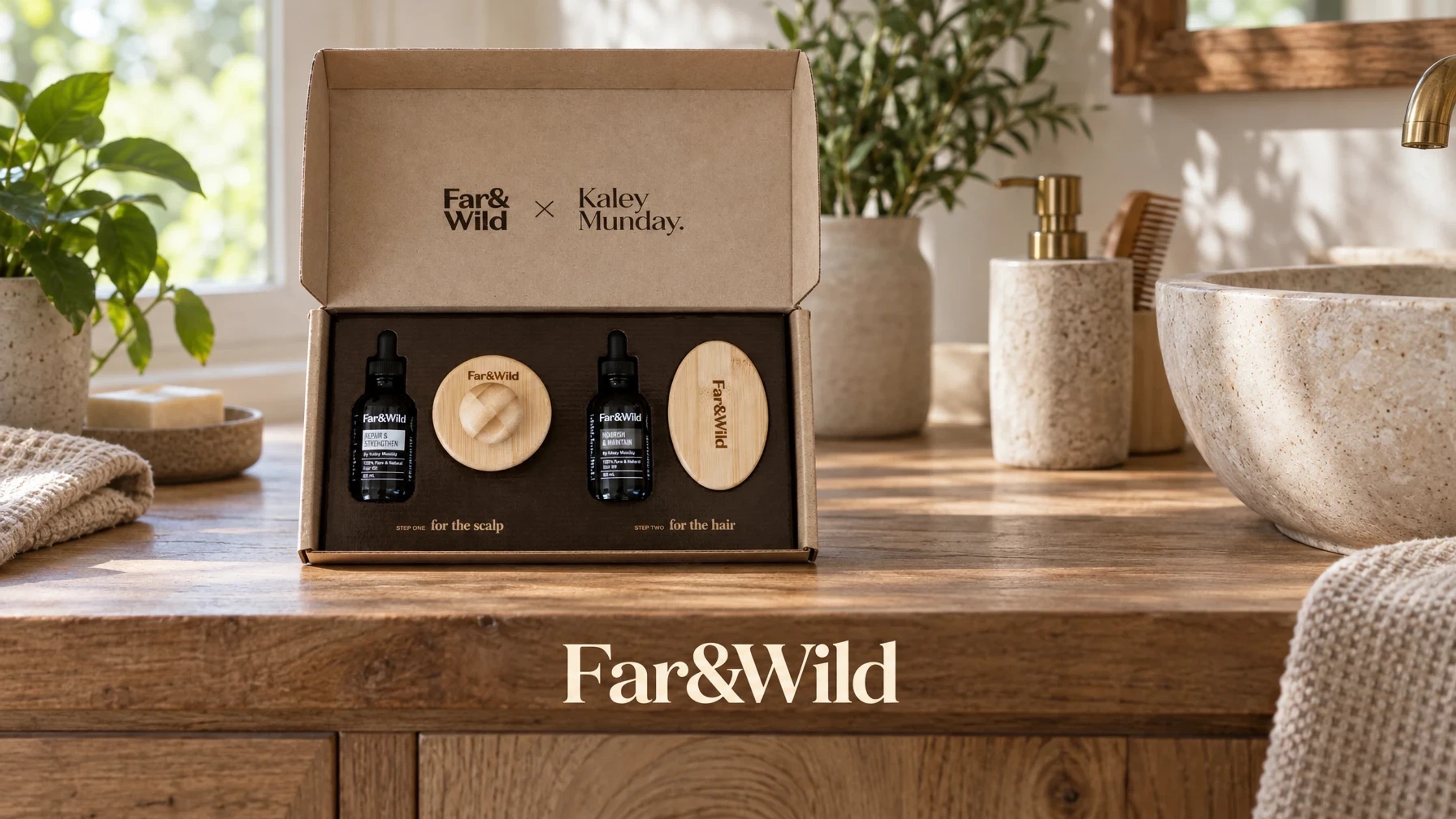 Far&Wild HAIR OIL KIT in a bright home